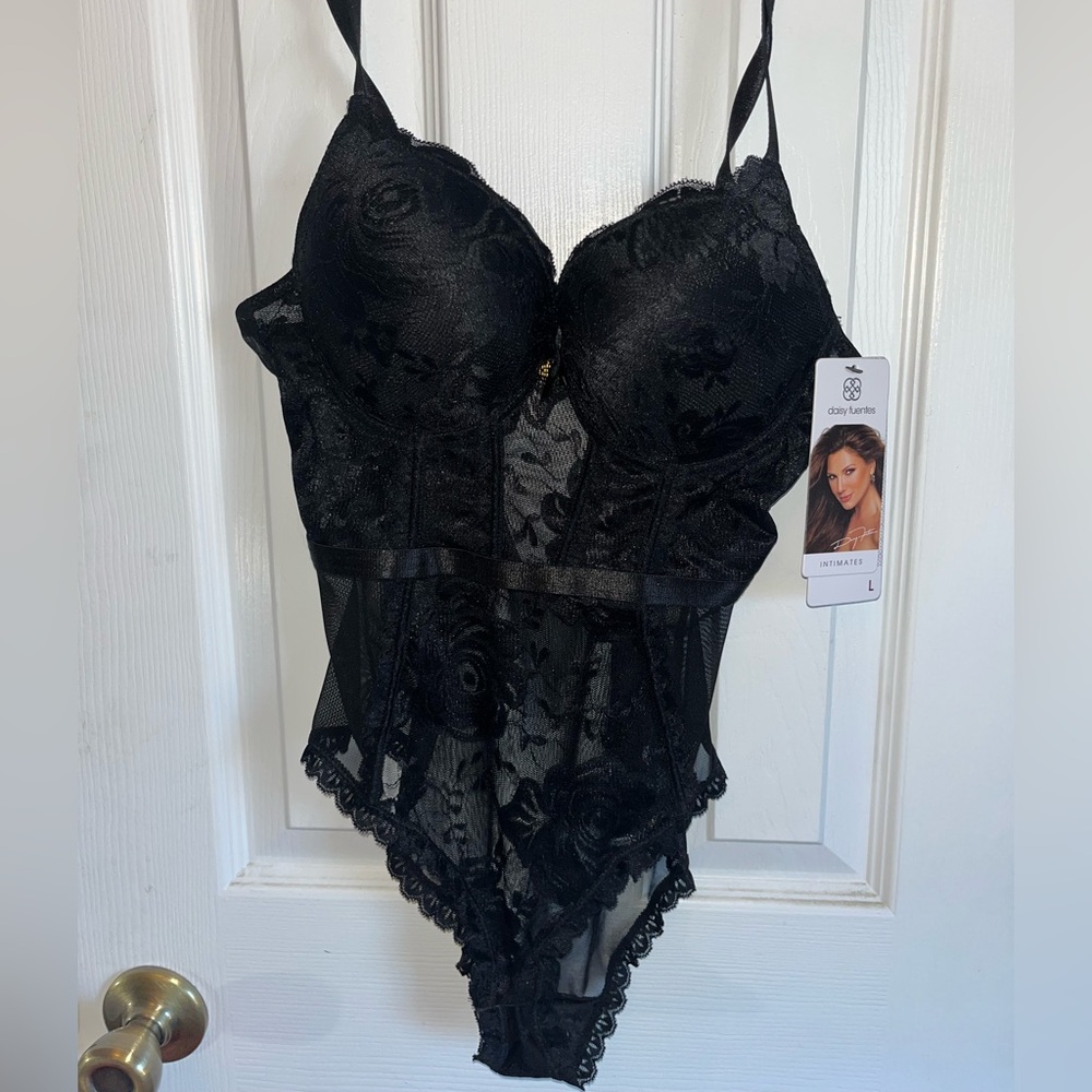 Daisy Fuentes Black Lace Bra Bodysuit
